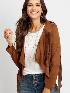NWT - Silver Jeans brand, Size L, black fringed jacket.